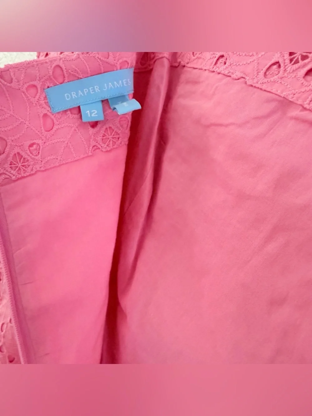 Draper James Women's Embroidered Sleeveless‎ Mini Sachet Pink Eyelet Dress Sz 12